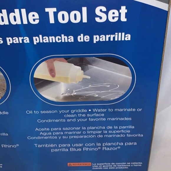 5 Piece Outdoor Griddle Tool Set w/ 2 Spatulas & Scraper Blue Rhino Razor NIB - Picture 8 of 9